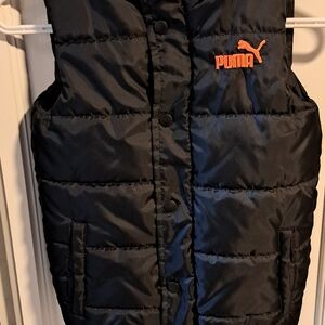 Puma Kids Black Puffer Vest with Orange Logo